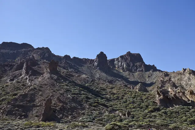 Rugged volcanic ridges and rock formations above the Llano de Ucanca plain in Teide National Park