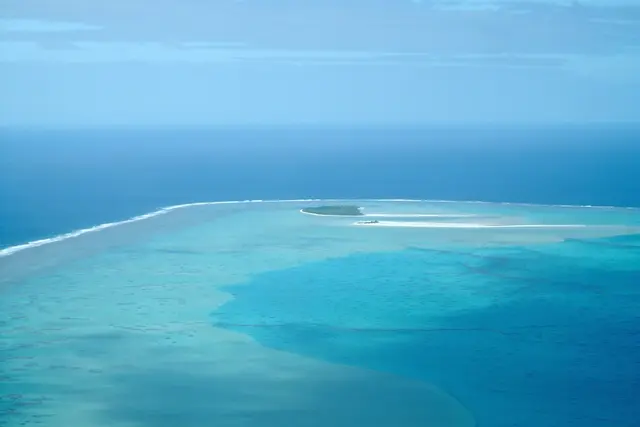 Maina Island, Aitutaki Lagoon, Cook Islands, an atoll (or reef) island formed on the Aitutaki barrier reef