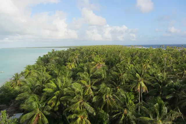 View over Abaiang in Northern direction. Image shot from the spire of the Church of Our Lady of the Rosary in Koinawa