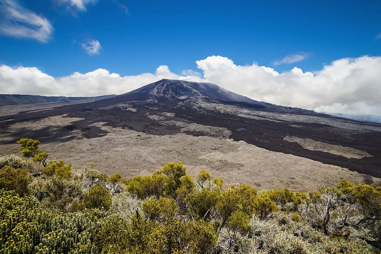 The volcanic landscape of Piton de la Fournaise on Réunion Island