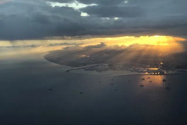 Aerial view of the Costa Dorada coastline at sunset
