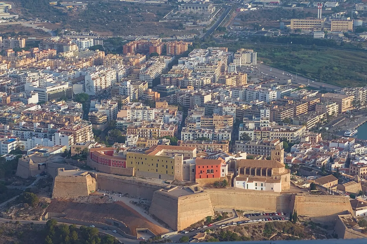 Eivissa with Dalt Vila and Ibiza Cathedral from an airplane
